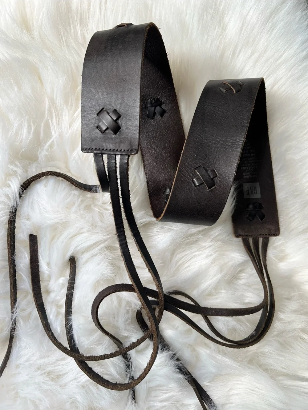 Vintage GAP Leather Belt Italy Made Boho Western Tie Front Tassels Cowgirl Chic